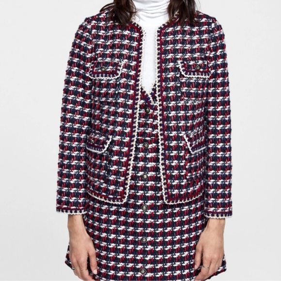 ZARA TWEED blazer jacket XL - Picture 2 of 6